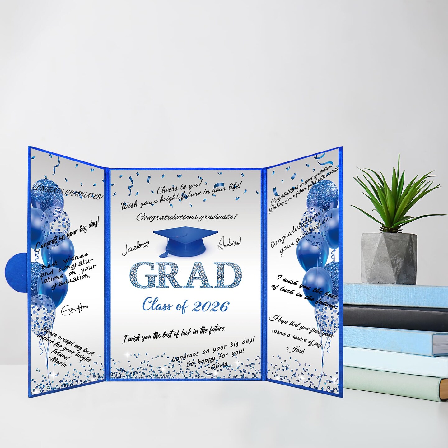 Blue Silver Graduation Party Decorations, Blue Class of 2026 Congratulations Graduates Alternative Signature Guest Book for Men Happy Graduation Gifts Congrats Grad Party Signing Card Board