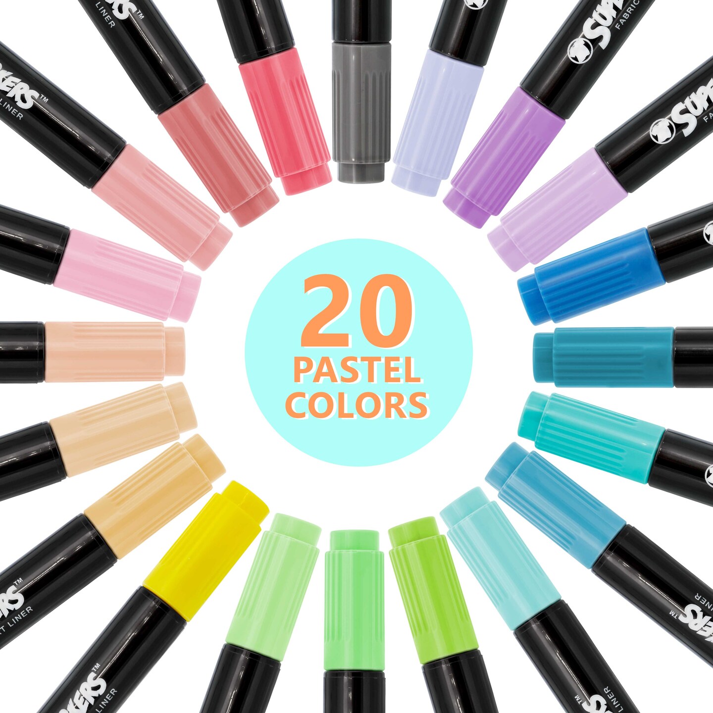 U.S. Art Supply Super Markers 20 Pastel Dual Tip Fabric Markers - Fine & Chisel Point Pens Fabric Marker Permanent for Clothes, T-Shirts - Permanent Ink Eye-Catching Pastel Colors