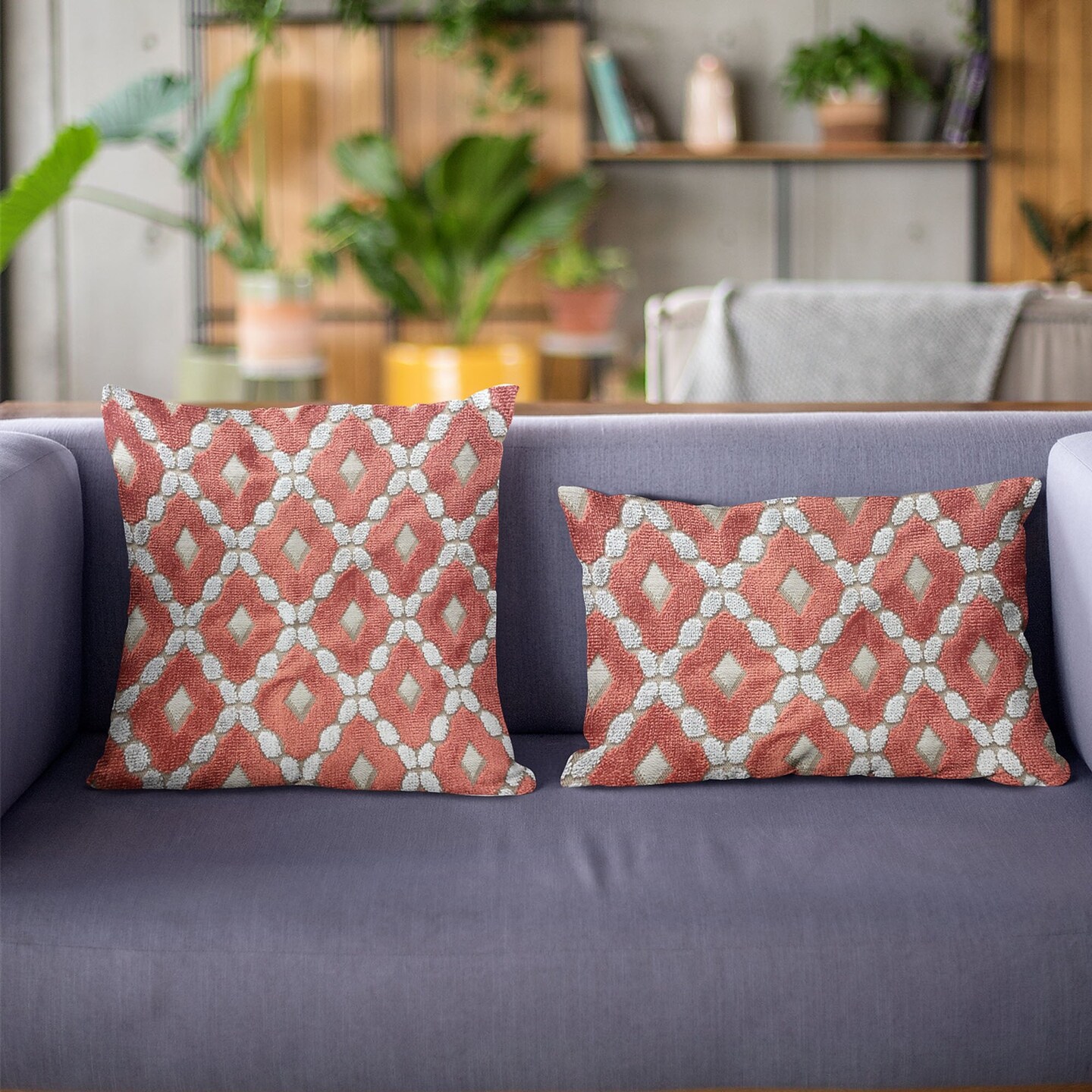 Edge Collections - Red - Handmade Luxury Diamond Pattern Pillow - 1 Piece