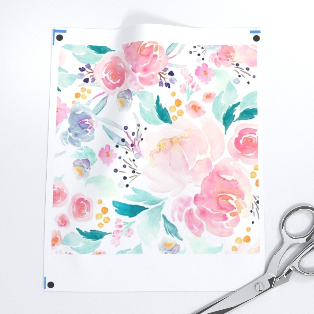 Blooms, Mermaid Lagoon, Floral, Pink, Peach, Spring, Girls Room, Nursery Custom Pre-pasted Wallpaper by Spoonflower Pre-Pasted Wallpaper 2FT Wide