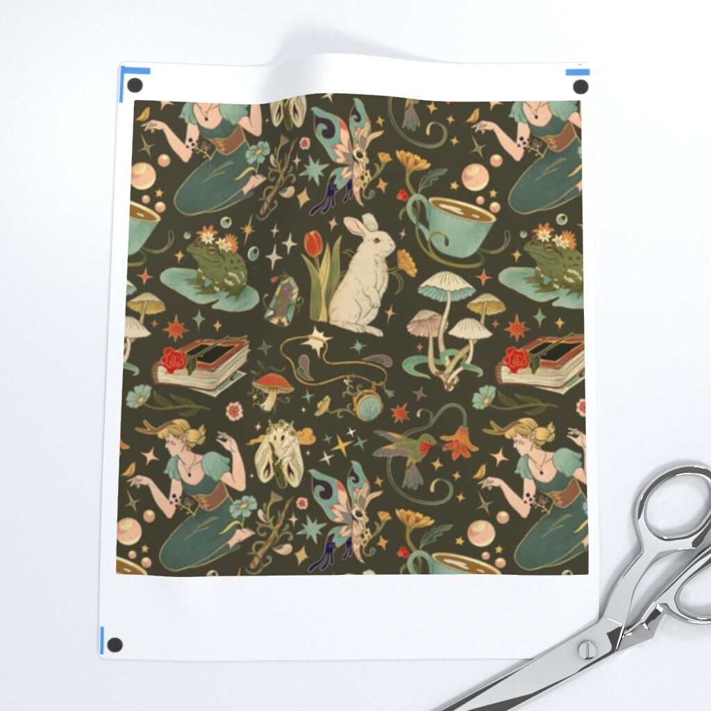 Multicolor Books Cottagecore Whimsical Story Time Nature Woodland Bunny Mushroom Frog Princess Custom Printed Fabric by Spoonflower Various Fabrics by the Yard or Fat Quarter