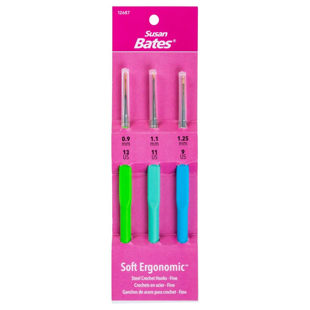 Susan Bates Steelite Soft Ergonomic Steel Crochet Hook Set - US Sizes 9, 11, 13
