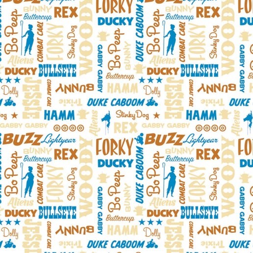 Licensed Disney Print - Toy Story 4 Collection - Toy Names Multi Cotton Fabric by the Yard