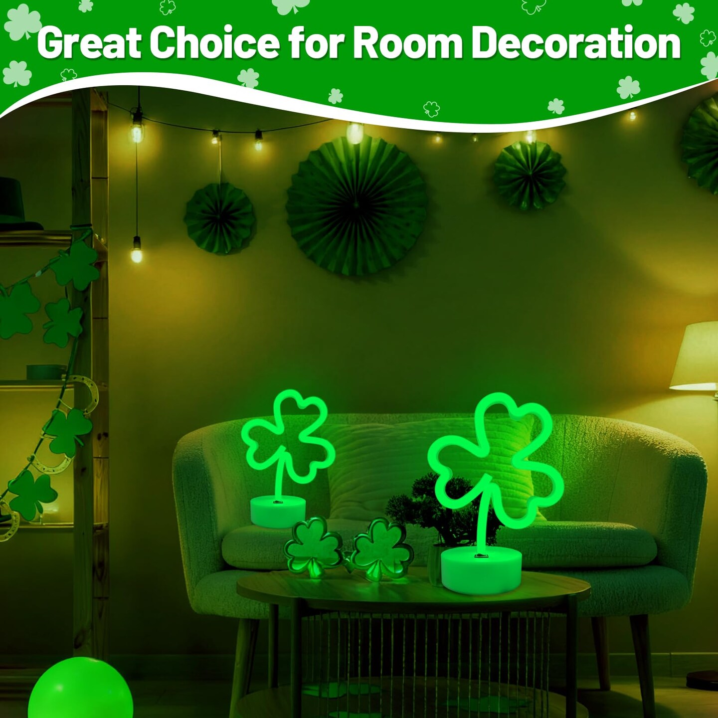 2 Pack Clover Neon Signs, LED Lights Battery Operated or USB Powered Decoration Lamp, Neon Lights Decor for St. Patrick's Day Gifts, Wedding, Party, Room Decor(Clover)