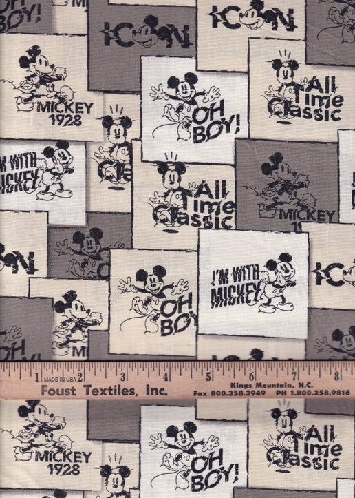 Licensed Disney Print - Mickey Squares Cotton Fabric by the Yard