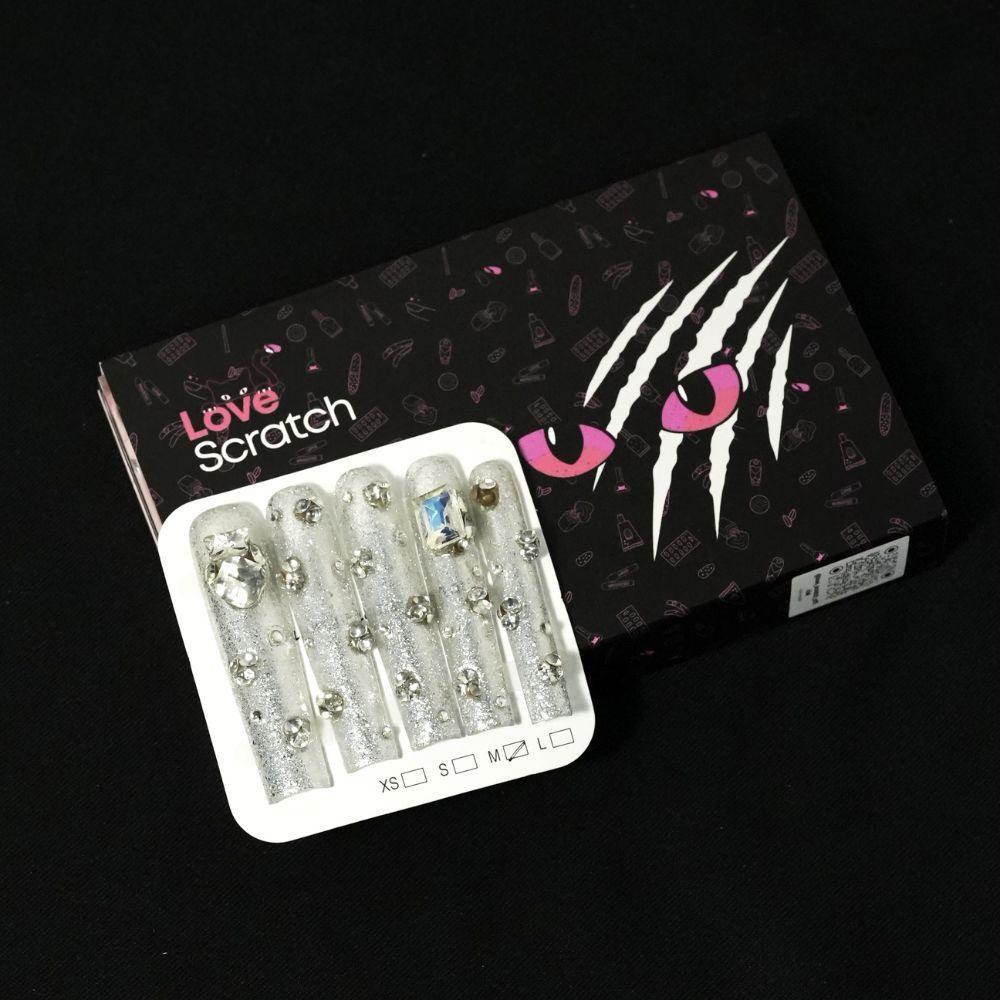 Love Scratch - Clear - Glittering Extra Long Press-On Nails for DIY Manicures - 10 Piece