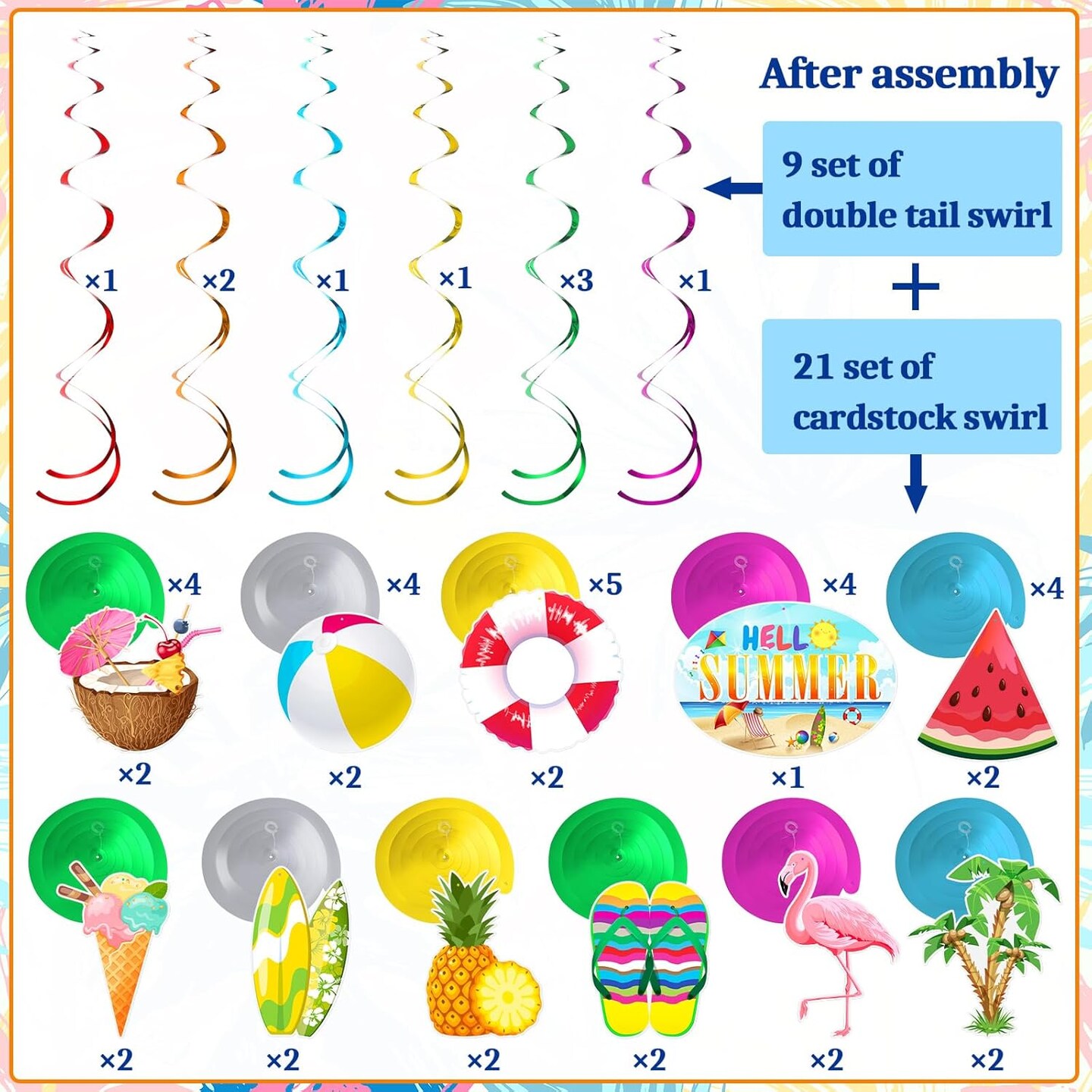 30PCS Summer Pool Party Hanging Swirls – Foil Ceiling Streamers for Beach, Hawaiian Luau, Birthday Party Decorations & Shower Supplies