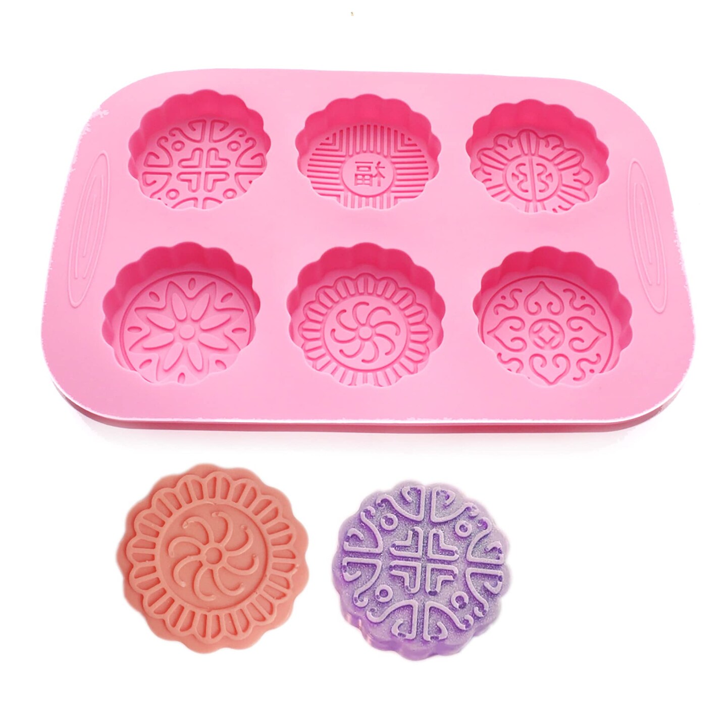 Round Mooncake Chocolate Lotion Bar Soap Cookies Wax Pink Silicone Mold Dia. 2.5inch, 1.5oz per Cell
