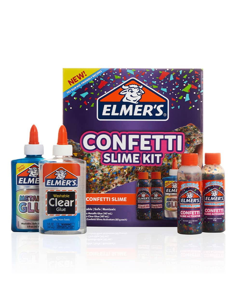 Confetti Slime Kit, Slime Supplies Include Metallic Glue, Clear Glue, Confetti Magical Liquid Activator, 4 Count - Perfect for Parties, Gift, Kids Activity Time