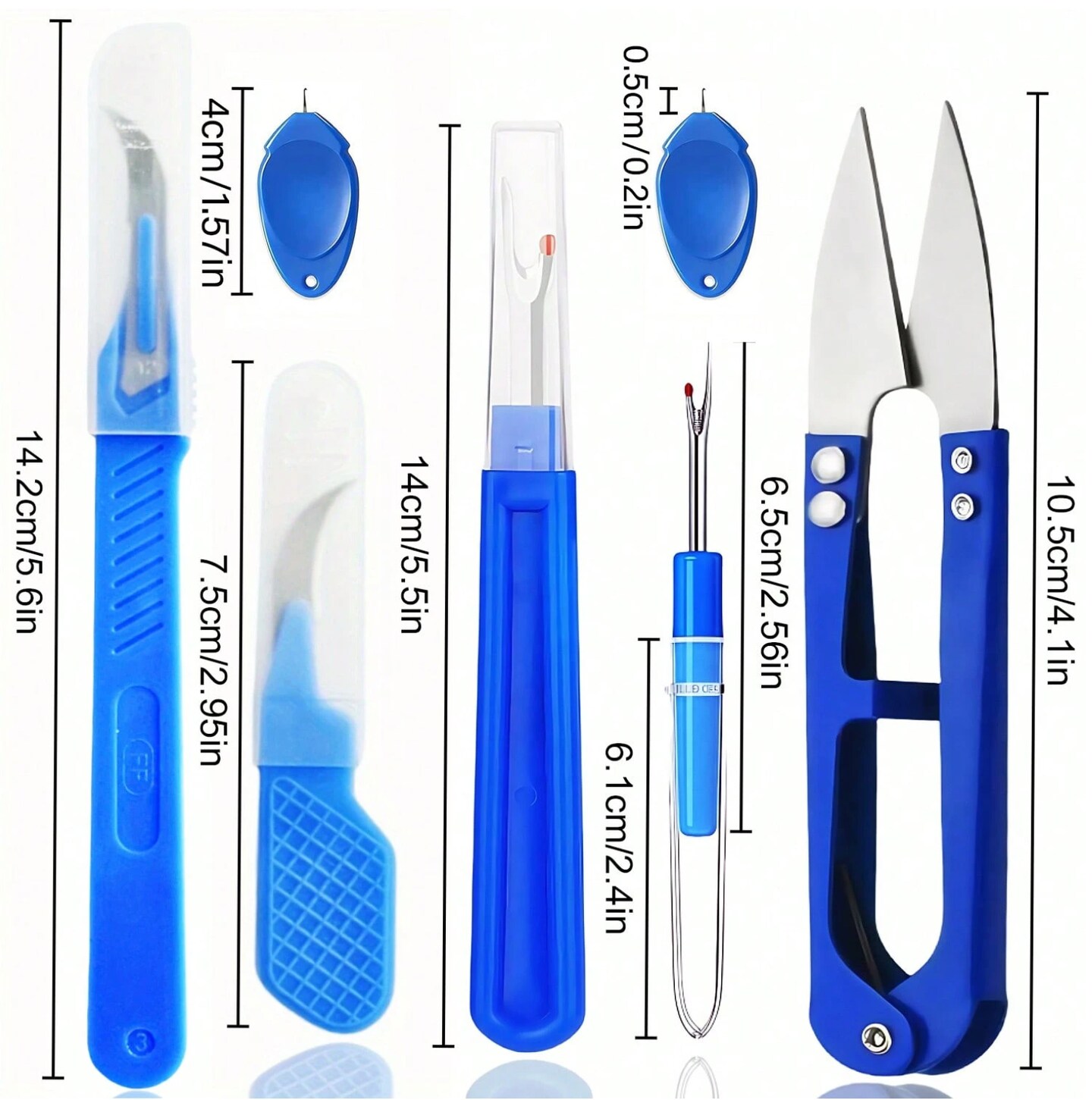 Blue Sewing Ripper Kit – 7pcs Thread Unpicker, Seam Ripper & Cutter Scissors Set – Stitch Removal Tools for Sewing, Crochet, Quilting & Embroidery – Essential Craft Supplies