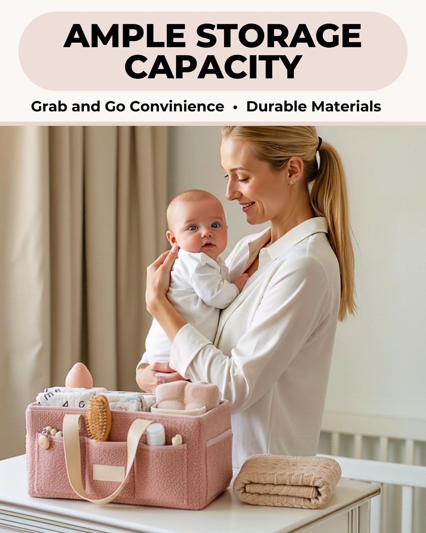 Baby Diaper Caddy Organizer with Portable Changing Mat - Teddy Fleece Diaper Organizer for Changing Table - Basket for Changing Essentials - Baby Essentials Organizer with Removable Dividers