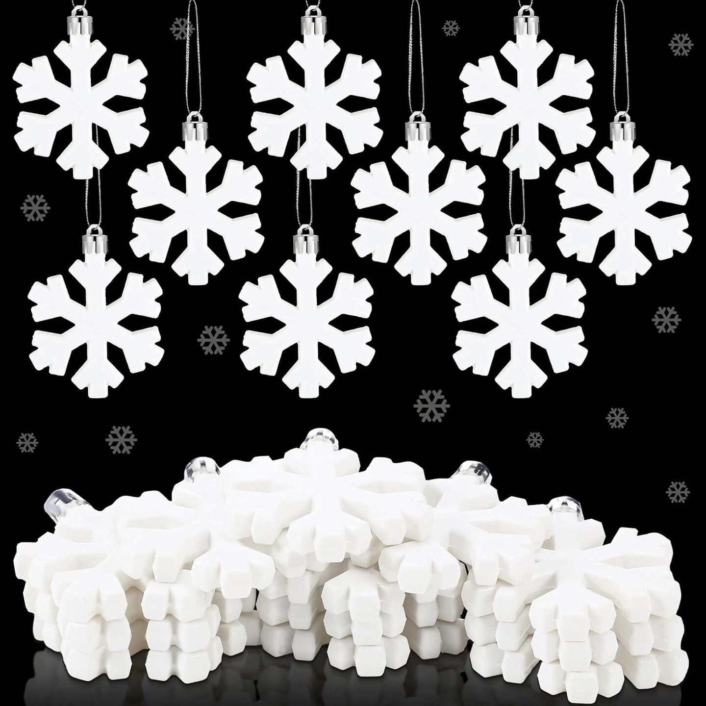 ホワイトクリスマススノーフレークオーナメント - プラスチック3D 12 Pcs 3D Snowflake Christmas Ornaments, 2.36-Inch White Plastic