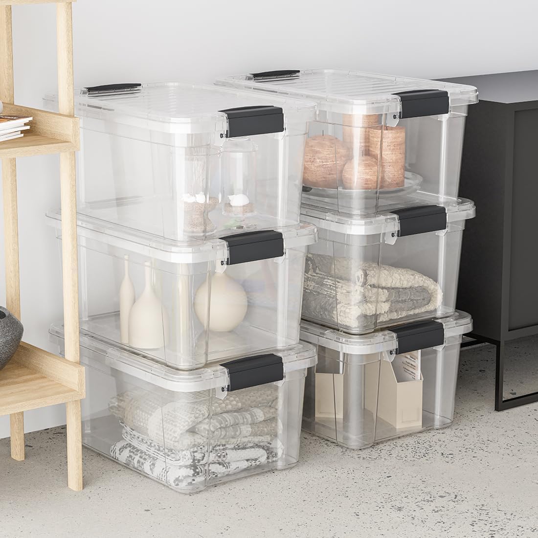 Superio Clear Storage Box with Lid, Plastic Container Bins for Organizing, Stackable Crates, BPA Free, Non Toxic, Odor Free, Organizers for Home, Office, School, and Dorm