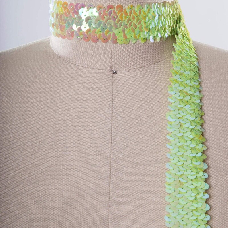 1 Yard Iridescent Lime Green Stretch Sequin Embellishment Trim