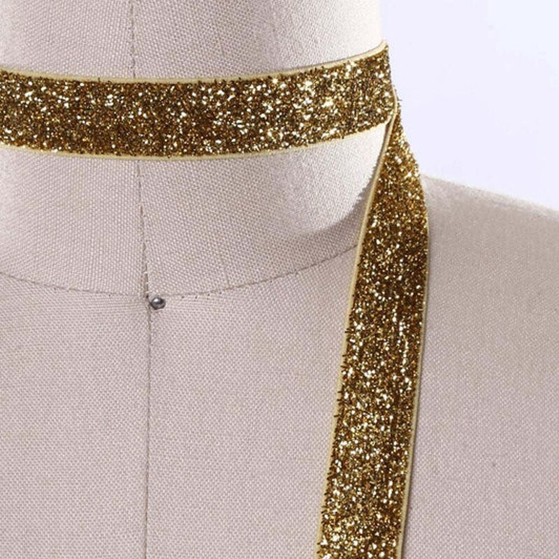 2 Yards Gold Glitter Elastic Trim 5/8&#x22; Stretchy Trim for Headbands &#x26; Crafts