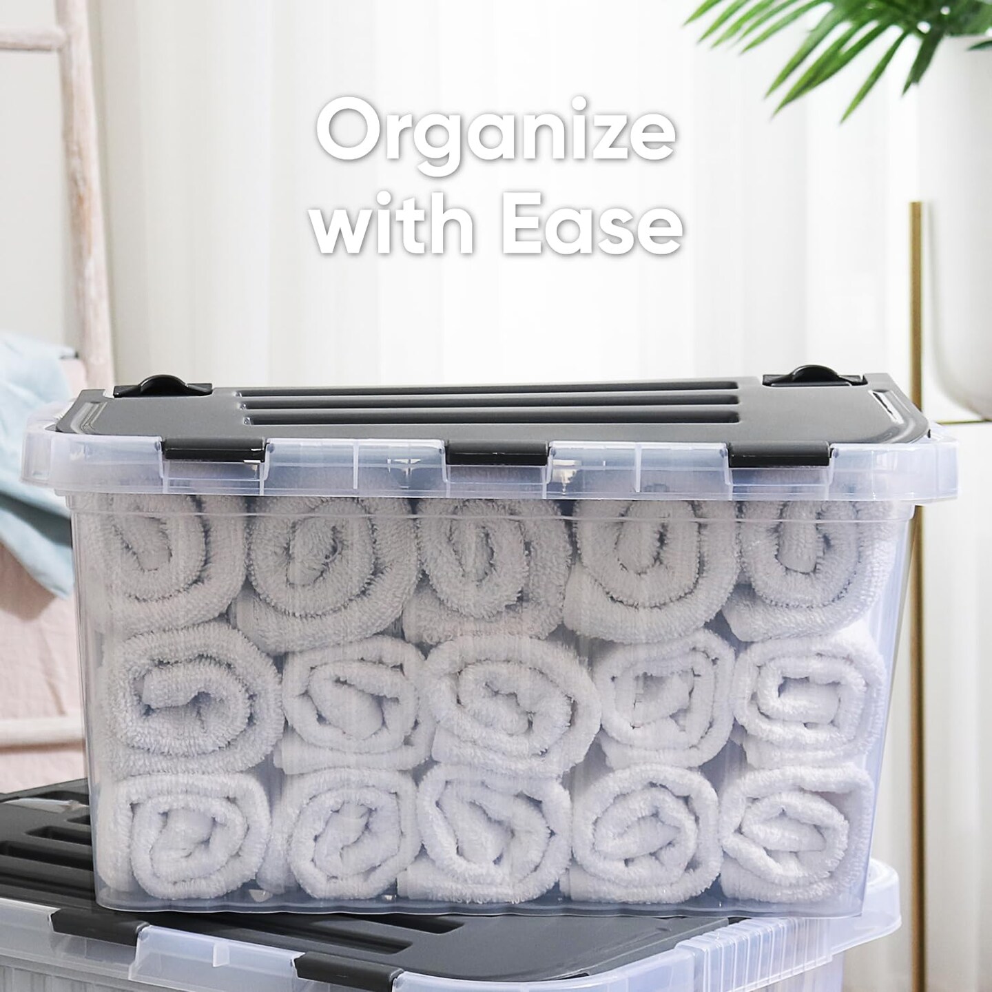Superio Storage Box with Hinged Lids, Plastic Container Bins for Organizing with Attached Lid, Stackable Crates, BPA Free, Organizers for Home, Office, Dorm