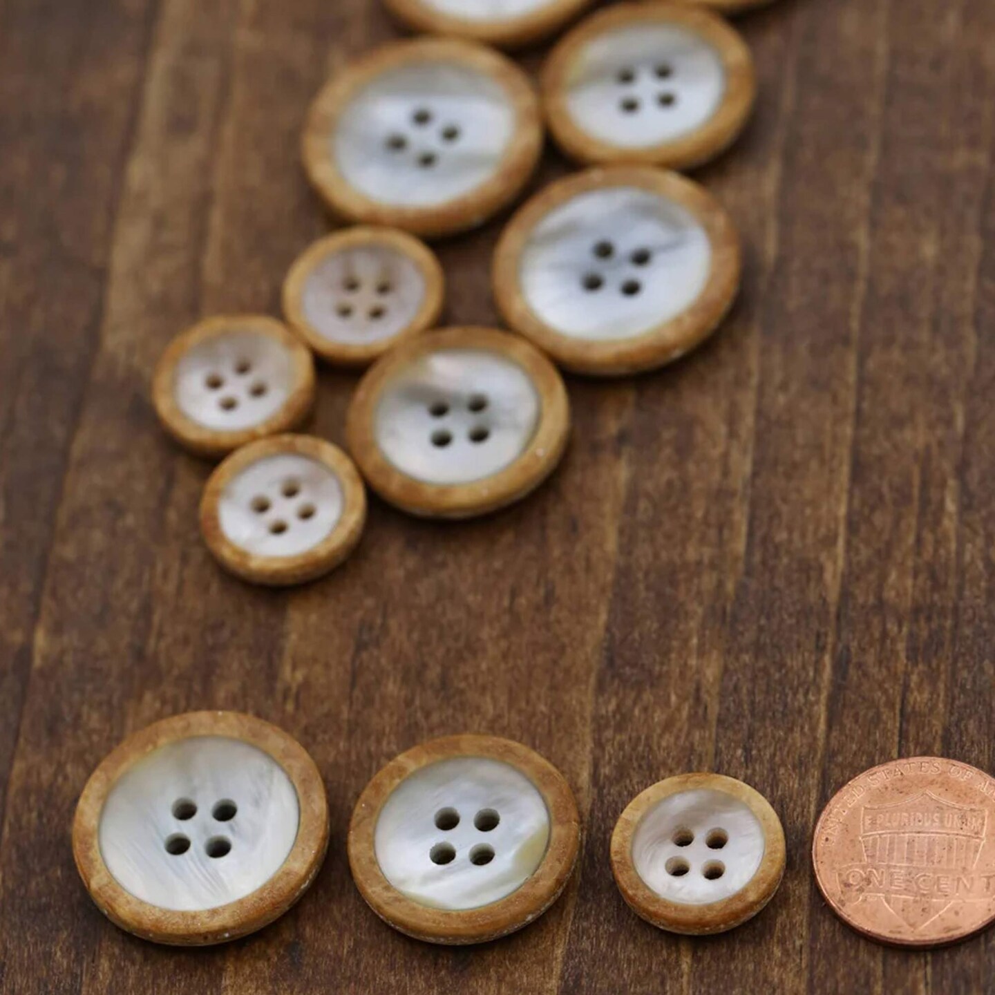 12 Pieces Large Faux Shell Buttons with Faux Wood Edge 23mm 15/16" Four Hole Plastic Shirt Buttons