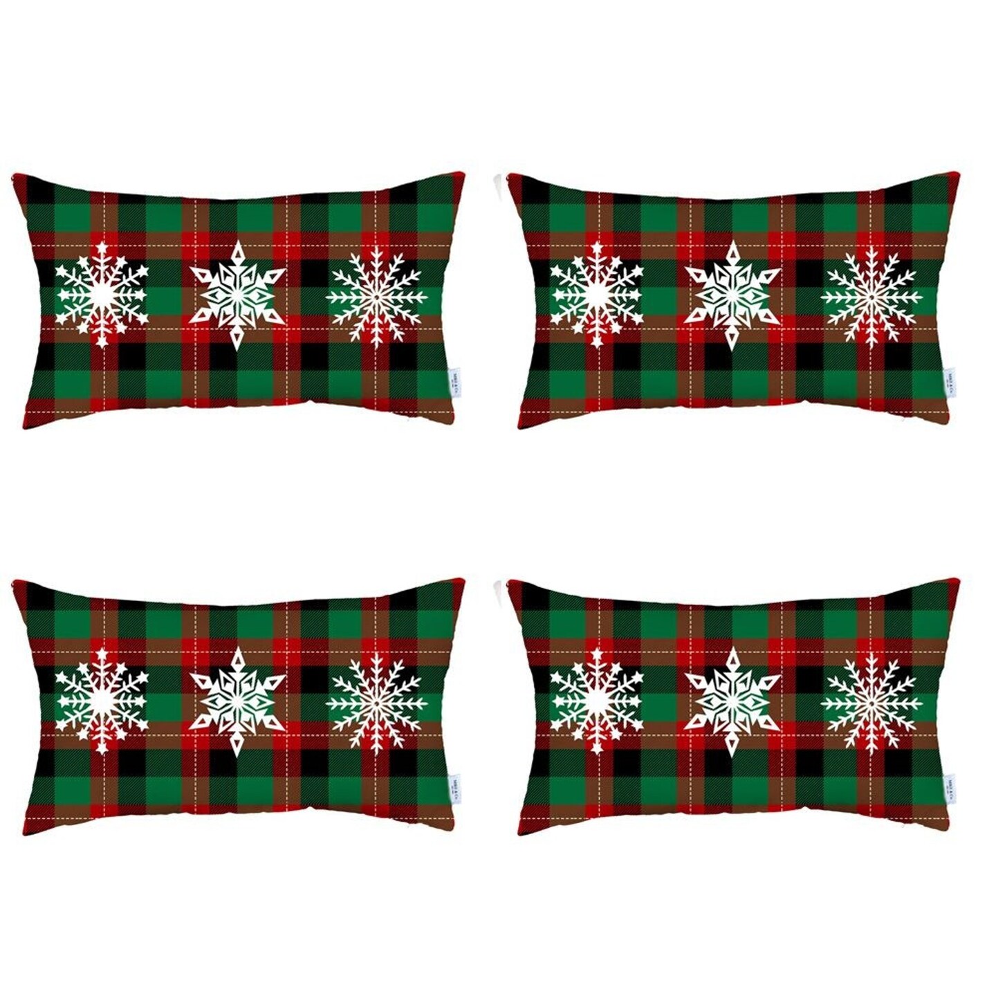 Edge Collections - 12" x 20" - Multi - Festive Plaid Lumbar Throw Pillows - 4 pcs