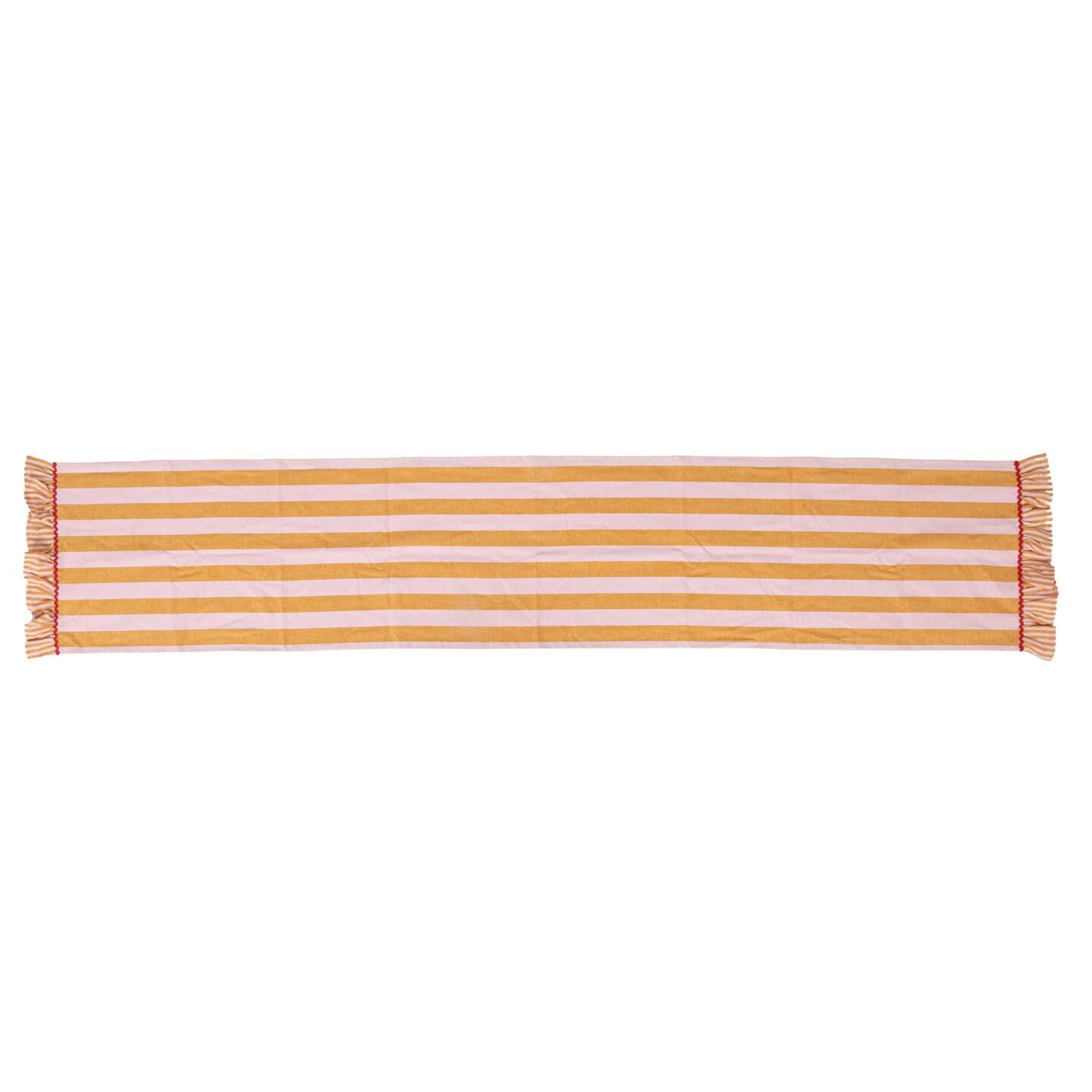 Hello Honey Woven Cotton Striped Table Linens with Ruffle & Ric Rac Trim