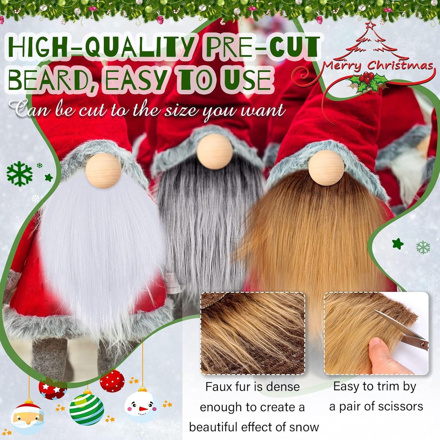 15 Pcs Gnome Beards for Crafting Faux Fabric Precut Gnomes Beards Handmade 30 Pieces Wood Balls for Halloween Christmas Easter Valentine&#x27;s Day Independence Day (Gray, Camel, White)