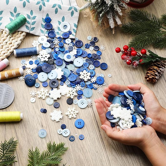 Buttons Include Blue Series Sewing Button Snowflakes Button Pearl Snowflakes Glitter Snowflake Resin Charms for Scrapbooking Embellishment DIY Crafts, 3 Style