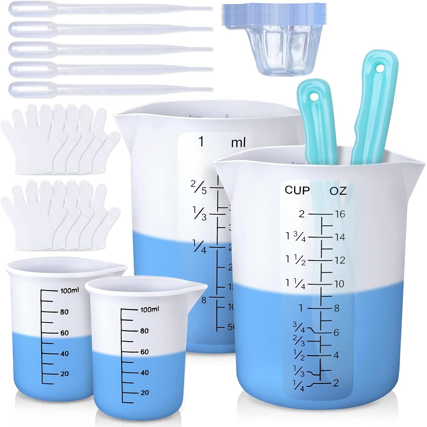 LET'S RESIN Silicone Measuring Cups, 450ml Accurate 2 Scales & 100ml Durable Measuring Cups, Epoxy Mixing Cup, Silicone Stirring Sticks, Easy to Clean, for Resin Crafts, Glitter Tumbler