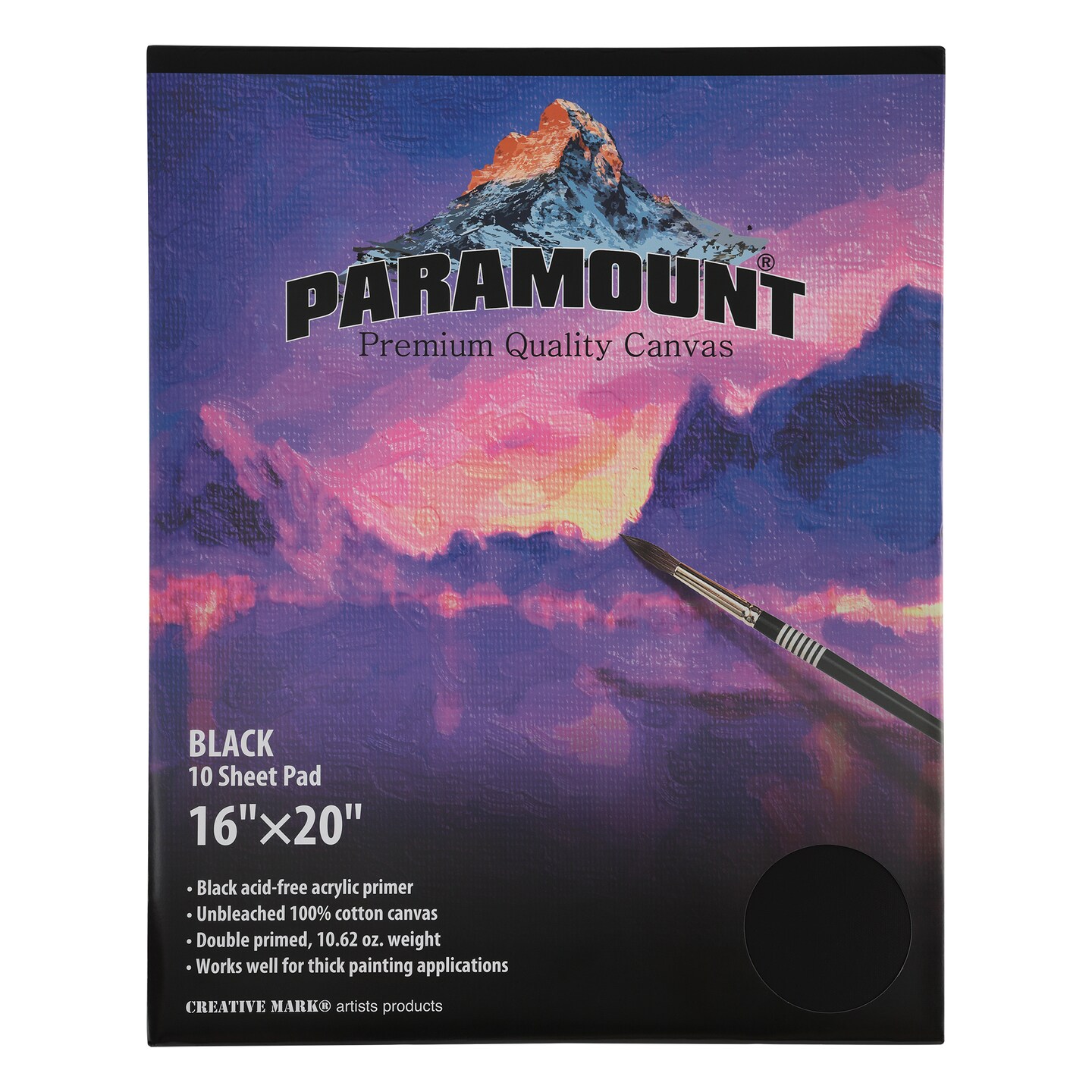 Paramount Universal Primed Premium Cotton Canvas Pads - Black - 16"x20" - 1 Pack - 10 Sheets - Universal Double Primed Cotton Canvas Pads for Drawing, Painting, Travel, & More