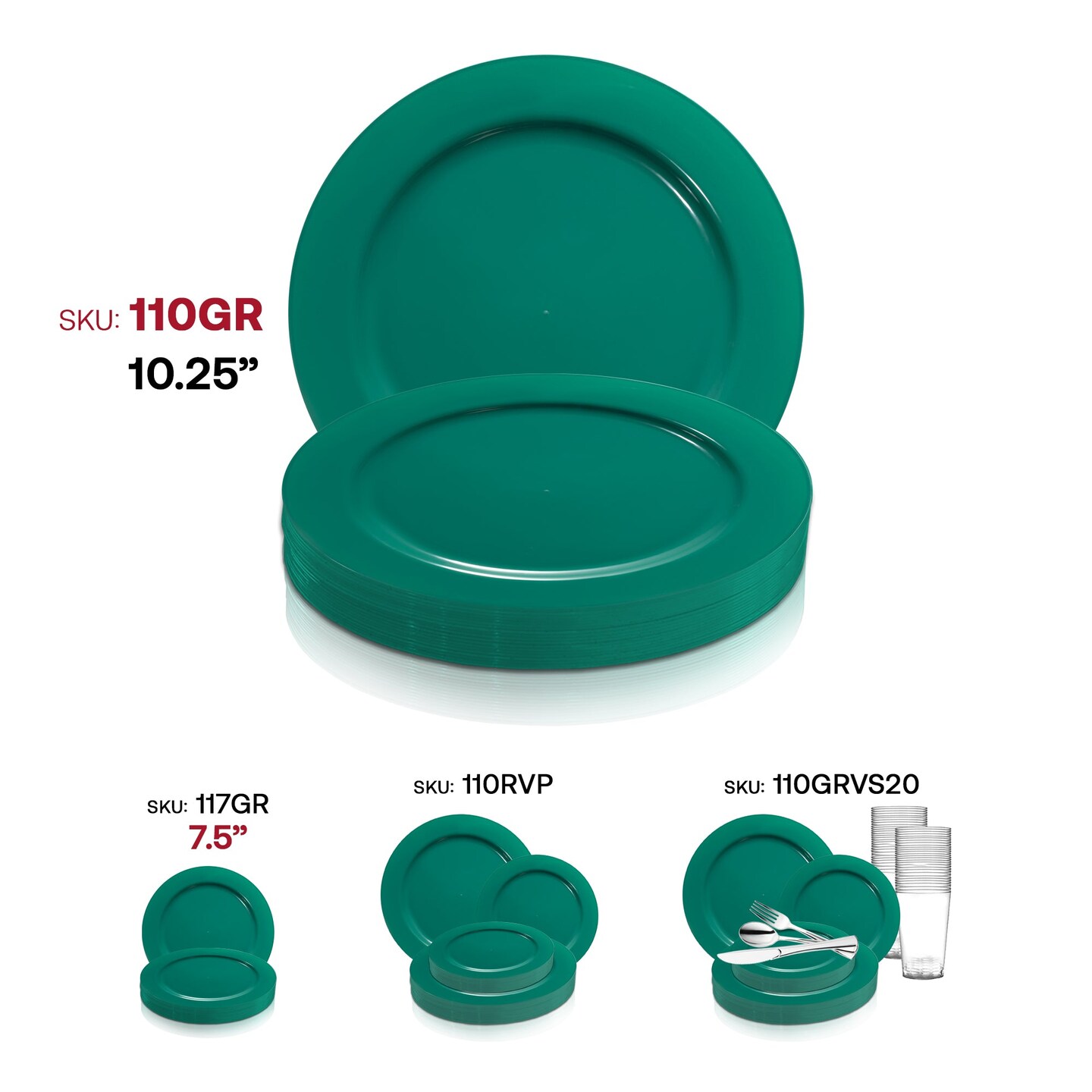 Solid Green Holiday Round Disposable Plastic Dinner Plates - 10.25" (120 Plates)