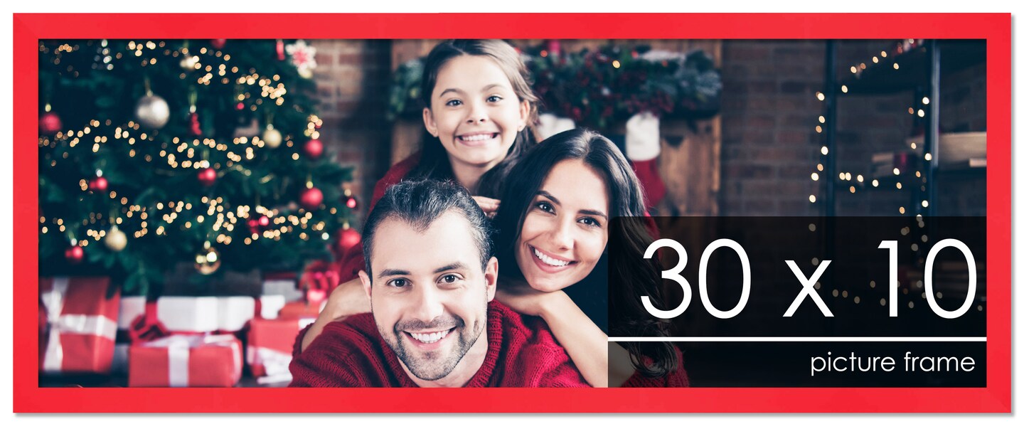 30x10 Classic Modern Red Picture Frame - UV Acrylic, Foam Board Backing ...