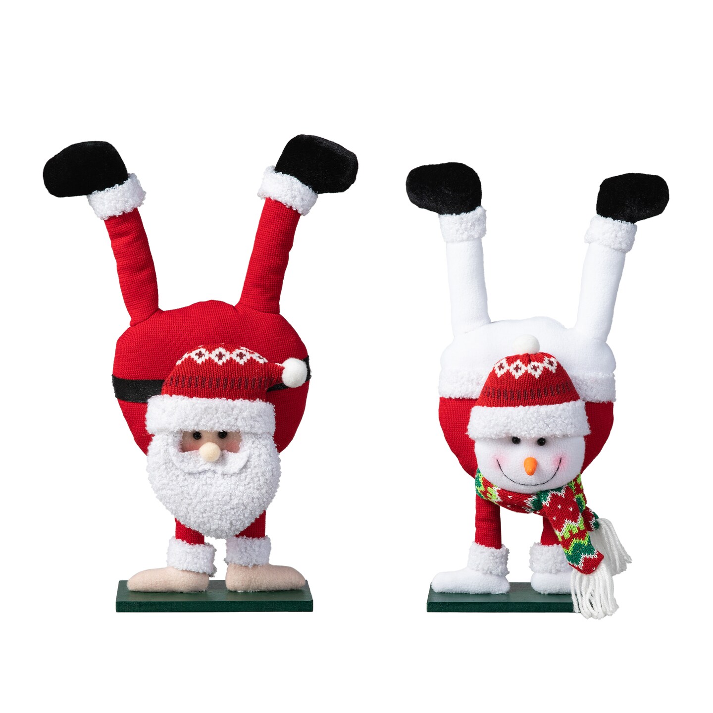 Set of 2 Upside Down Fabric Santa &#x26; Snowman Table D&#xE9;cor