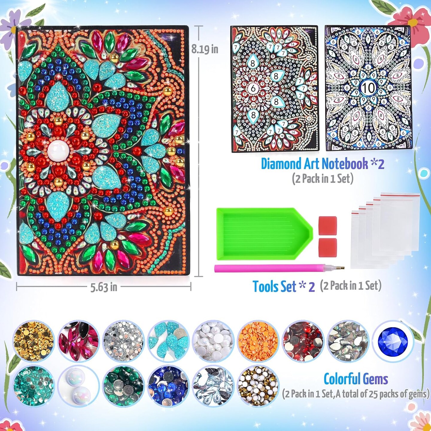 Craft Kits for Kids Age 6-8-9-10, Girls Birthday Presents for 5 7 11 12 Year Old Notebook Diamond Art Painting Kit Arts and Crafts for Kids Toys for 5-10 Year Old Girl Gifts Diary (2 pcs)