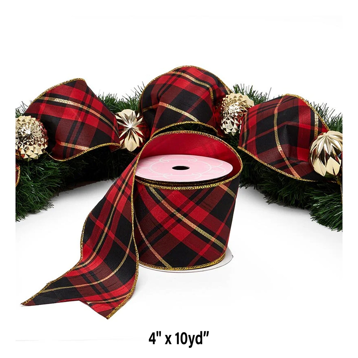 Extra Wide Tartan Wired Ribbon 4&#x22; x 10 yd