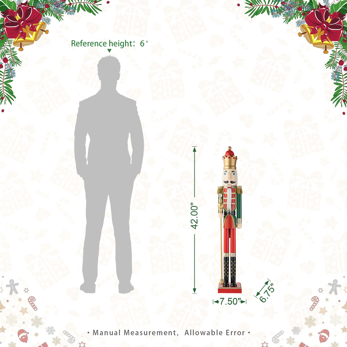 42&#x22;H Wooden Christmas King/Soldier Nutcracker Porch Decor