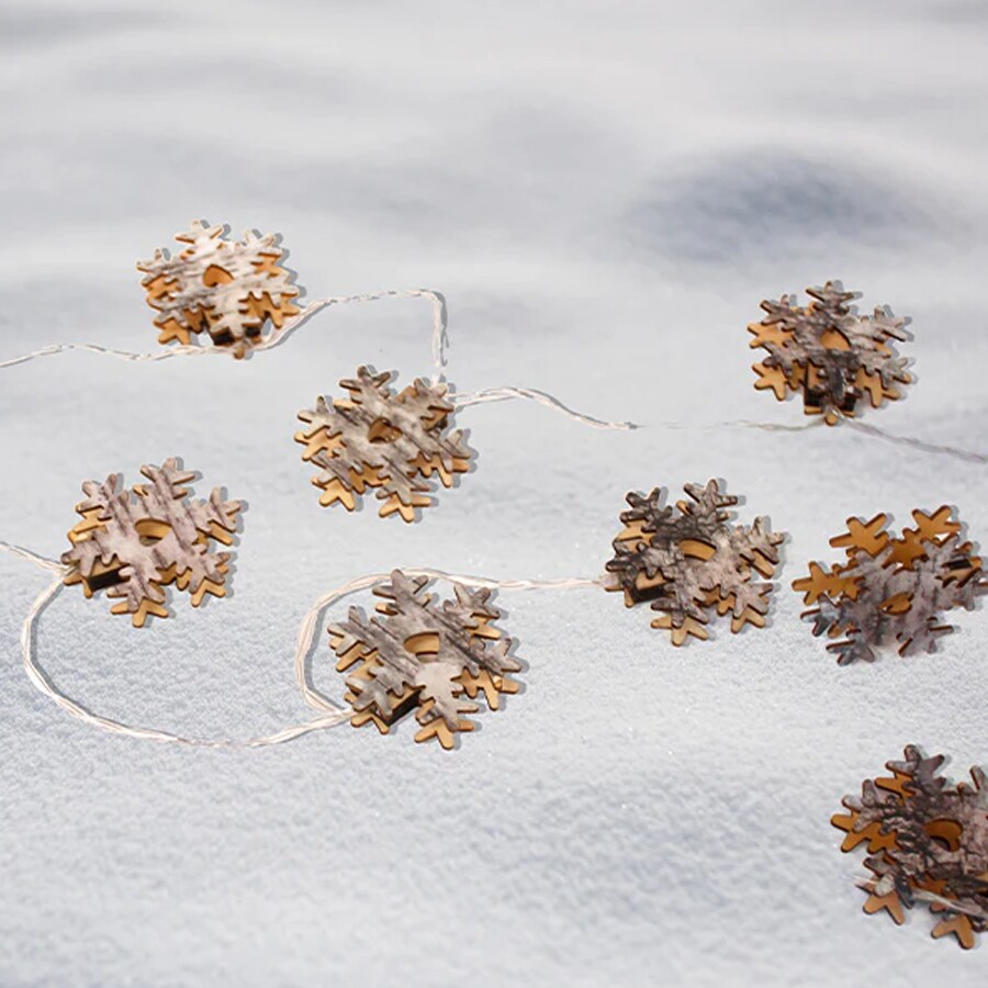 10 LED Wood Snowflake Light Set Battery Operated 2 Assorted Styles