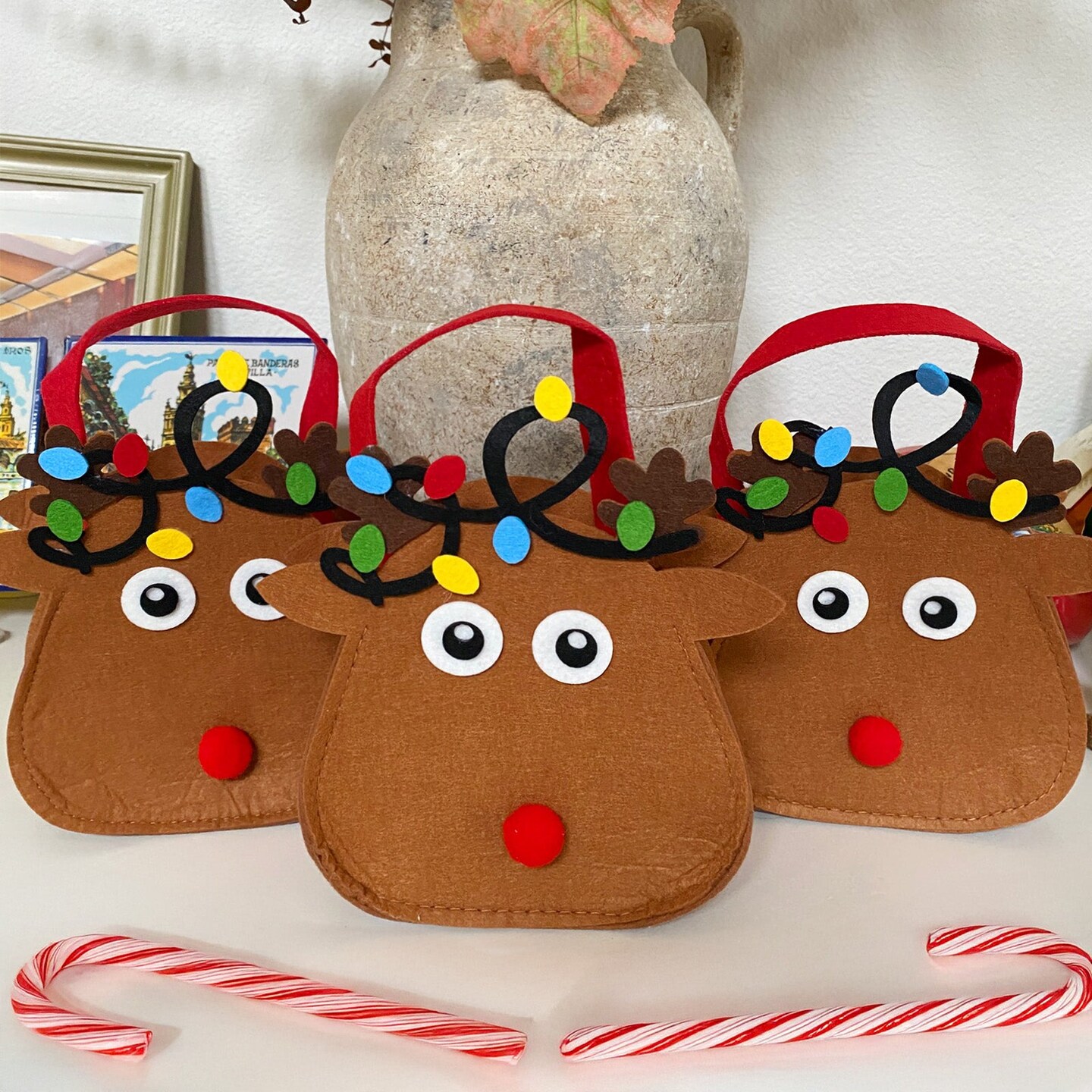 Wrapables Felt Reindeer Gift Bags, Holiday Decorations (Set of 6)