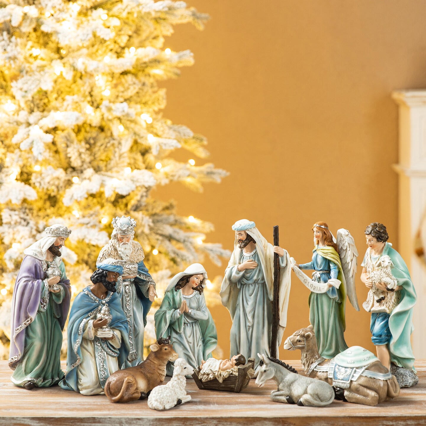 12pcs Deluxe Blue Resin Nativity Figurine Set