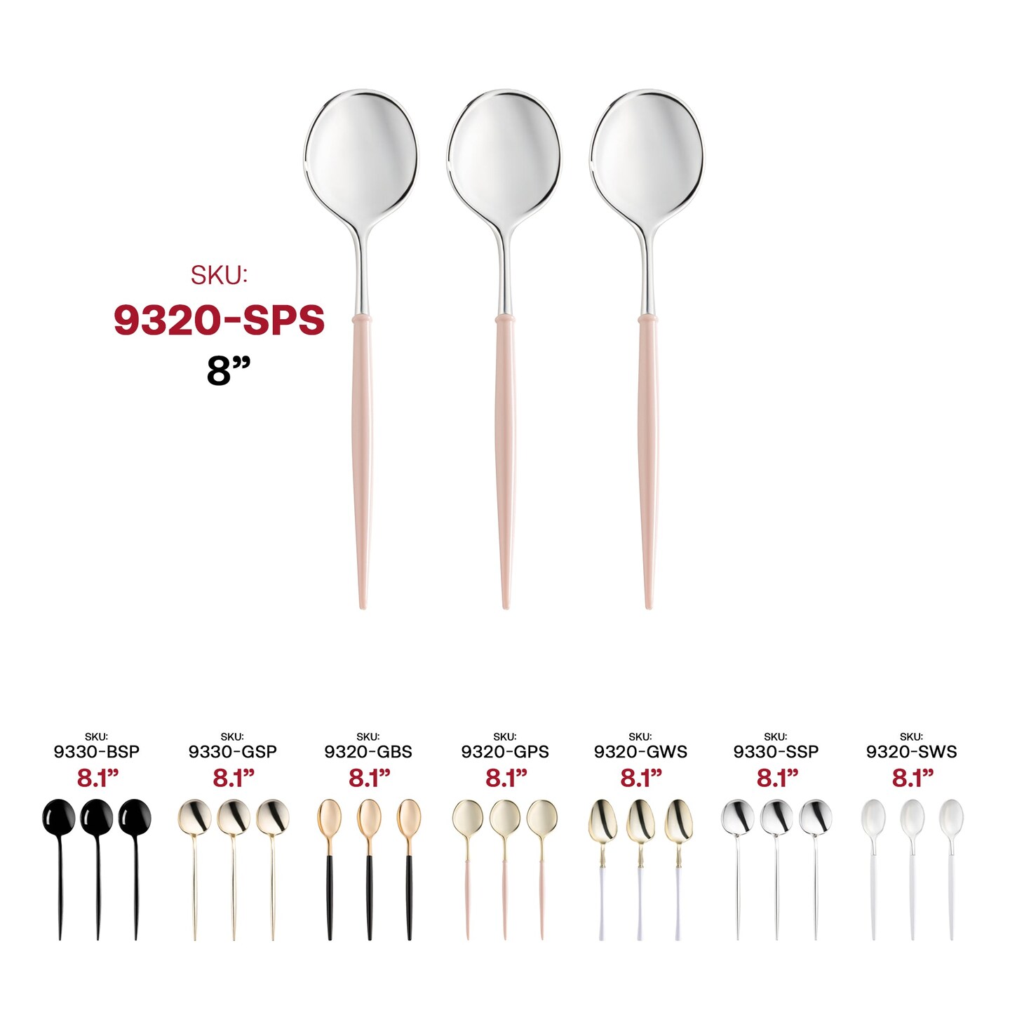 Silver with Pink Handle Moderno Disposable Plastic Dinner Spoons (240 Spoons)