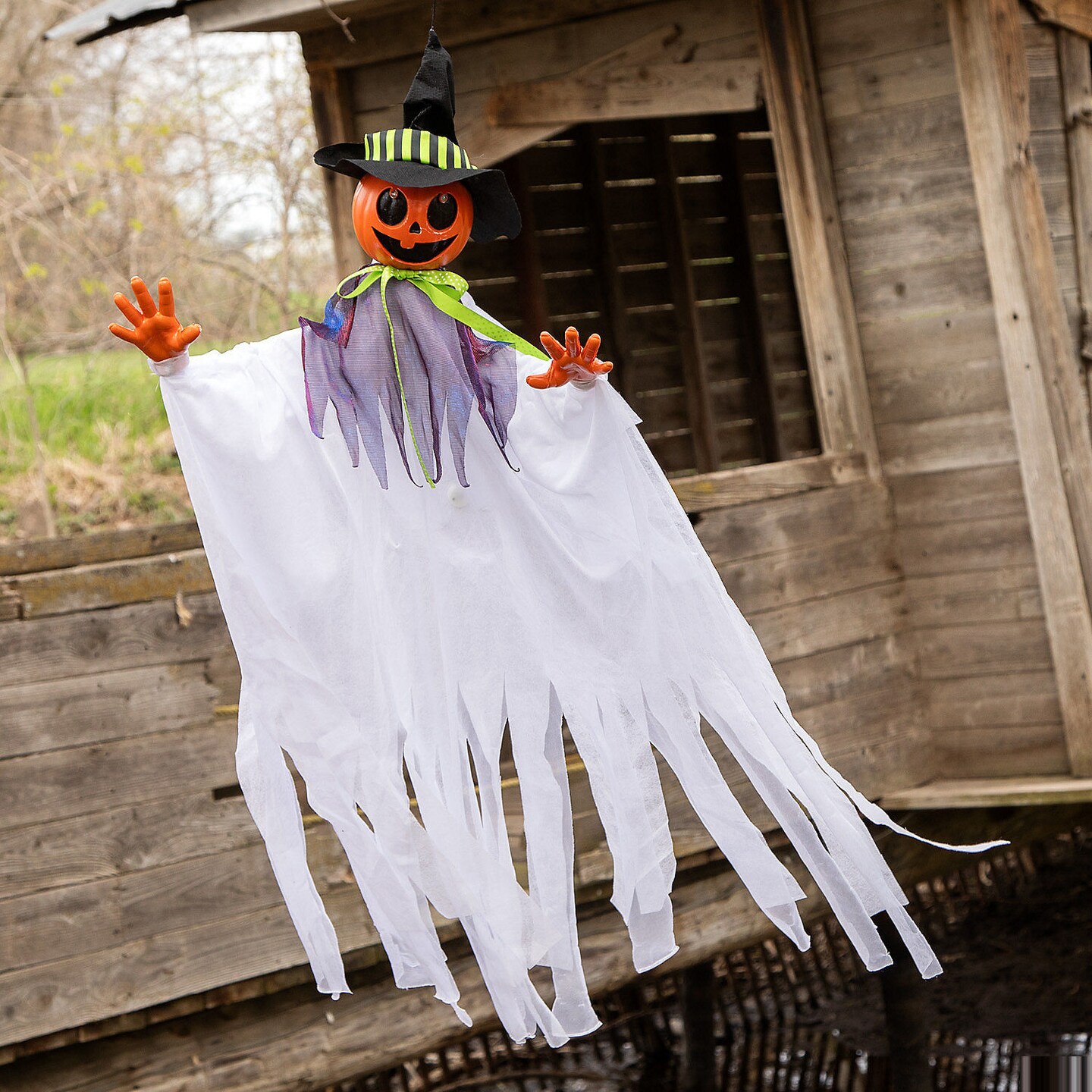 Animated Smiling Pumpkin Scarecrow Hanging Decoration 47 1/4&#x22;