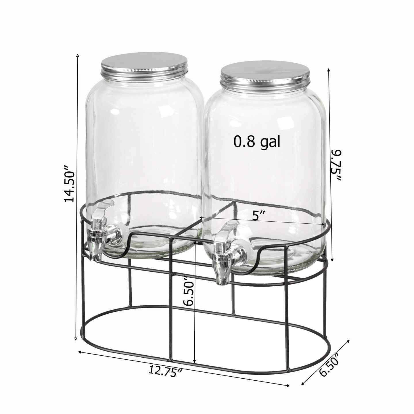 Basicwise 2-Pcs Glass Drink Dispenser Set - Ideal for Serving Beverages, Water, Lemonade and Juice at Picnics, Camping Trips, Wedding and Parties