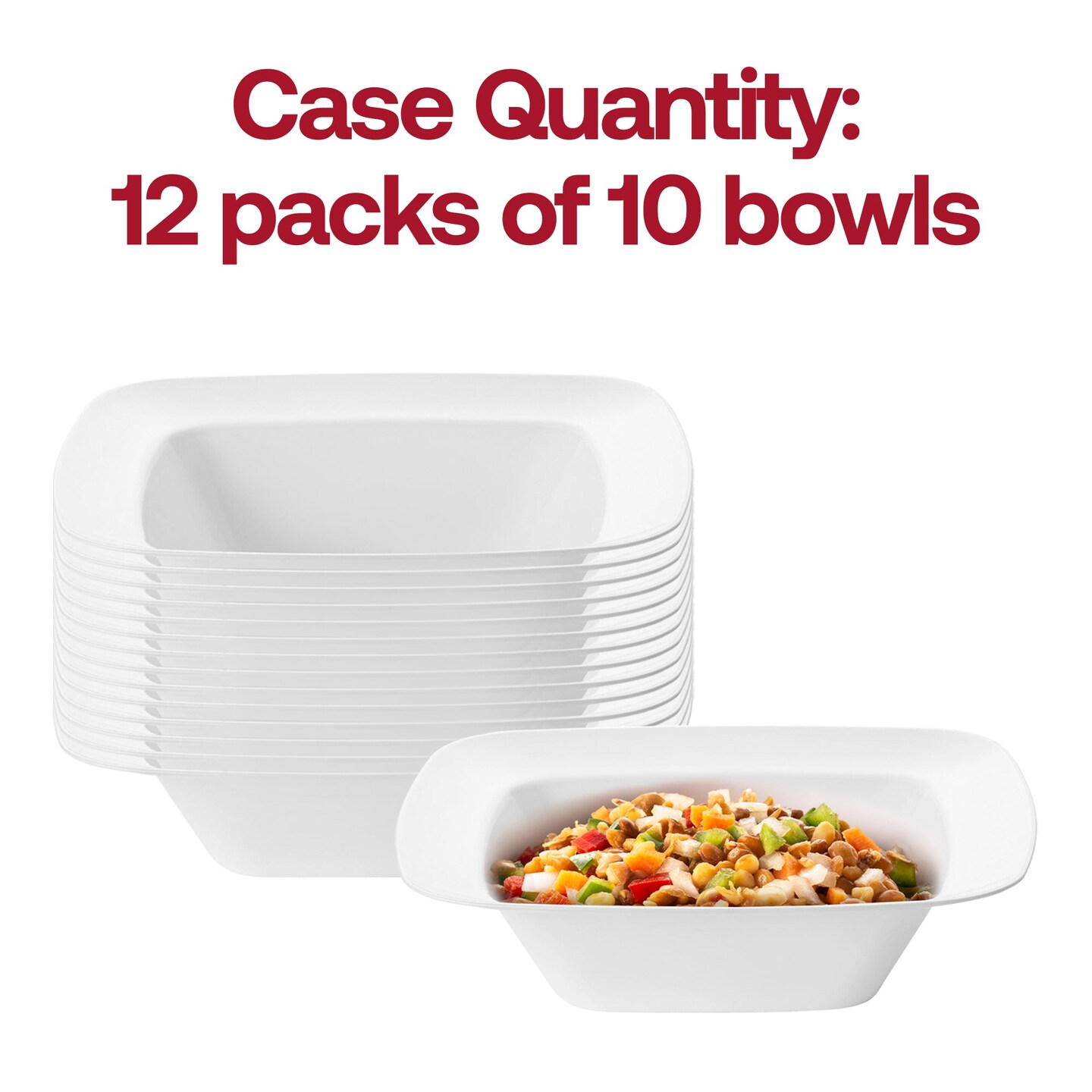 Solid White Rounded Square Disposable Plastic Dessert Bowls - 5 oz. (120 Bowls)