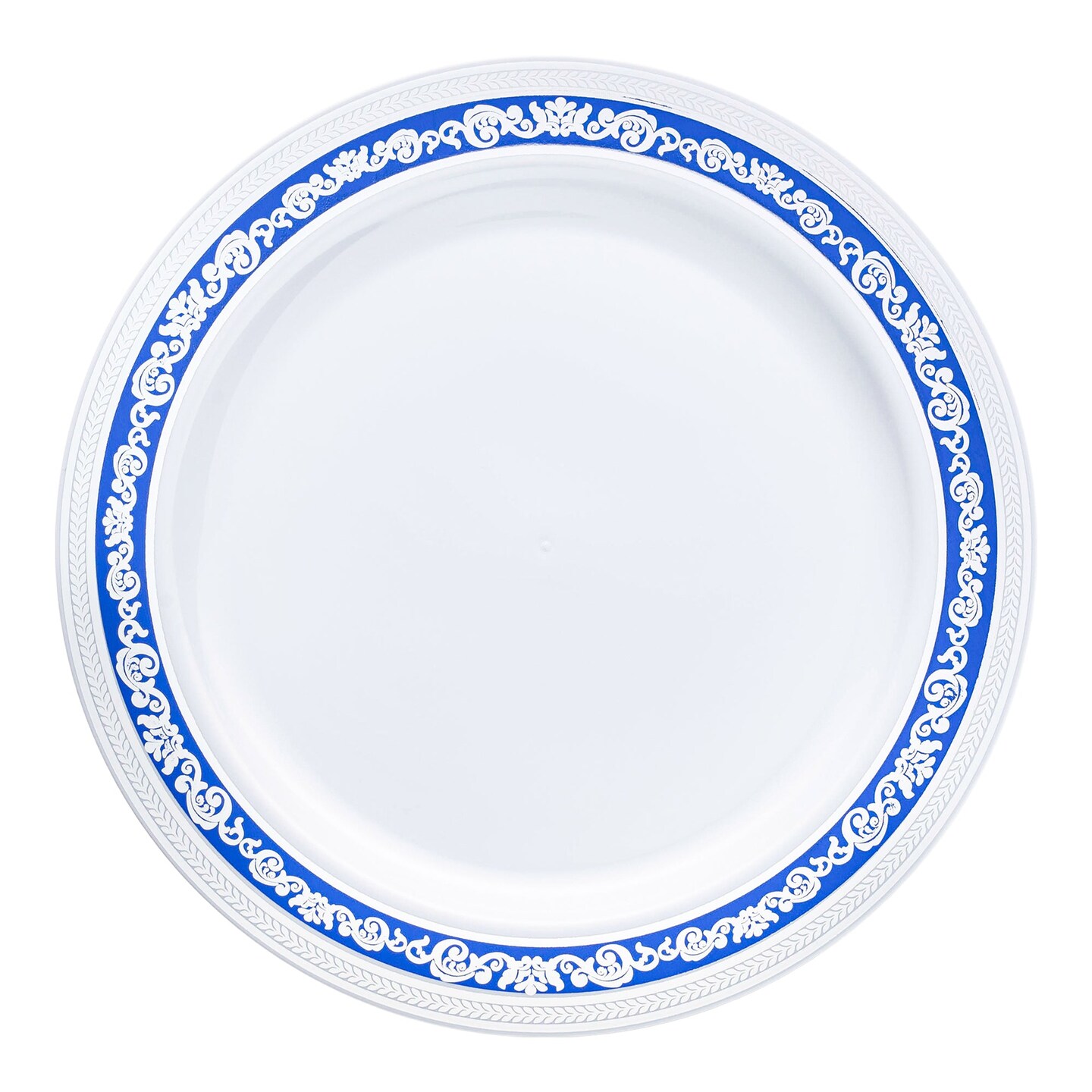 White with Blue and Silver Royal Rim Plastic Appetizer/Salad Plates - 7.5" (120 Plates)