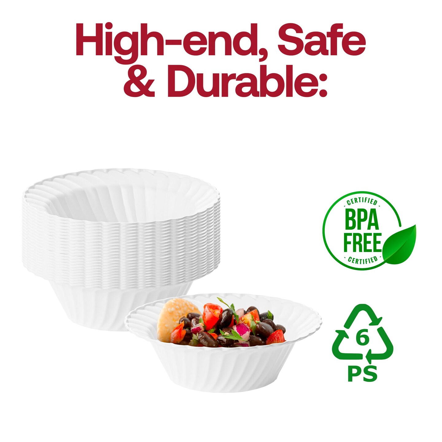 White Flair Plastic Dessert Bowls - 5 oz. (180 Bowls)