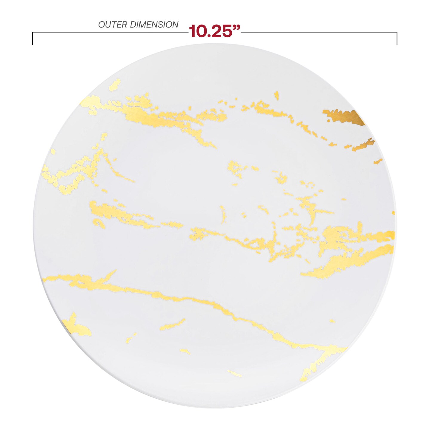 White with Gold Marble Stroke Round Disposable Plastic Dinner Plates - 10.25" (120 Plates)