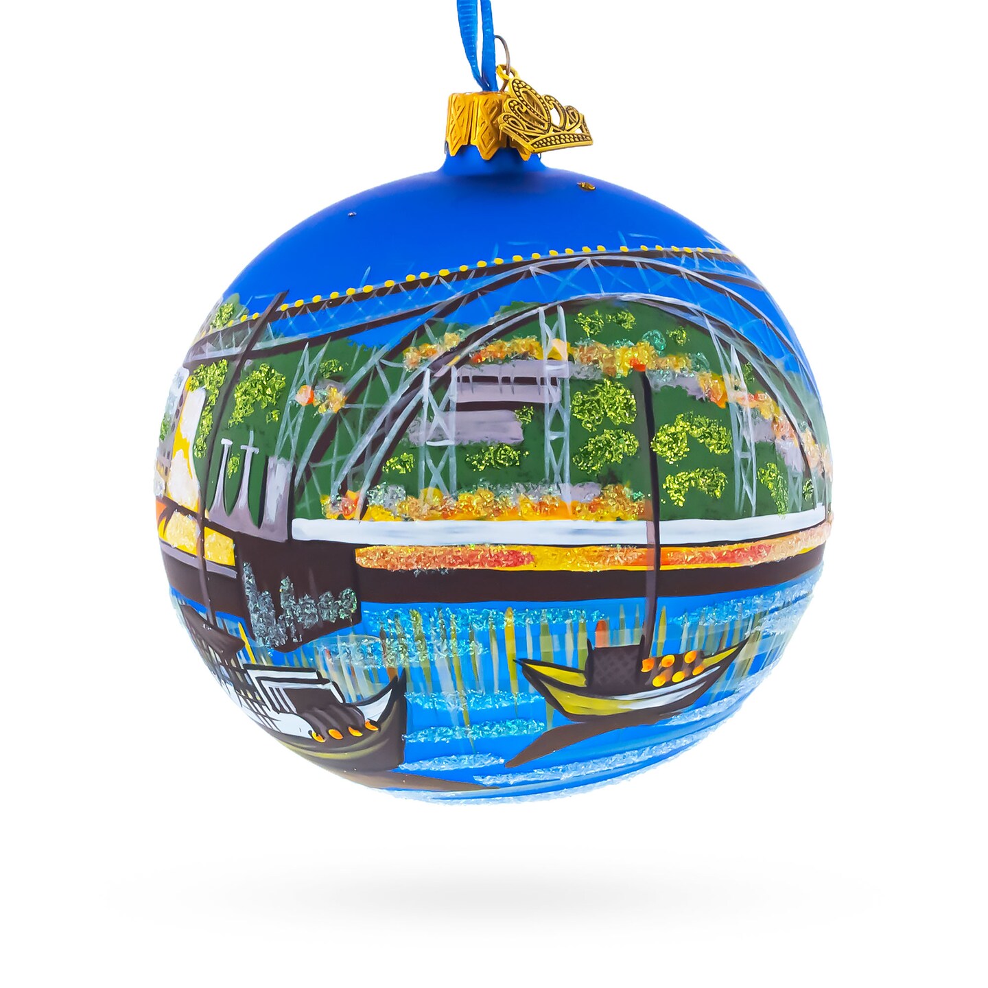 Dom Luis I Bridge, Porto, Portugal Glass Ball Christmas Ornament 4 Inches