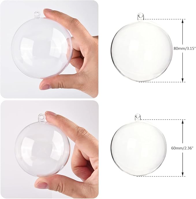 Fillable Clear Plastic Ornaments Balls DIY Christmas Tree Decoration Baubles Decorative Hanging Ornaments for Xmas Tree Holiday Wreath Garland Decor (2.36&#x201D;)