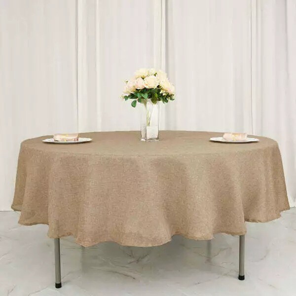 90-Inch NATURAL Round Faux Burlap Tablecloth Tablecloth Wedding Decorations