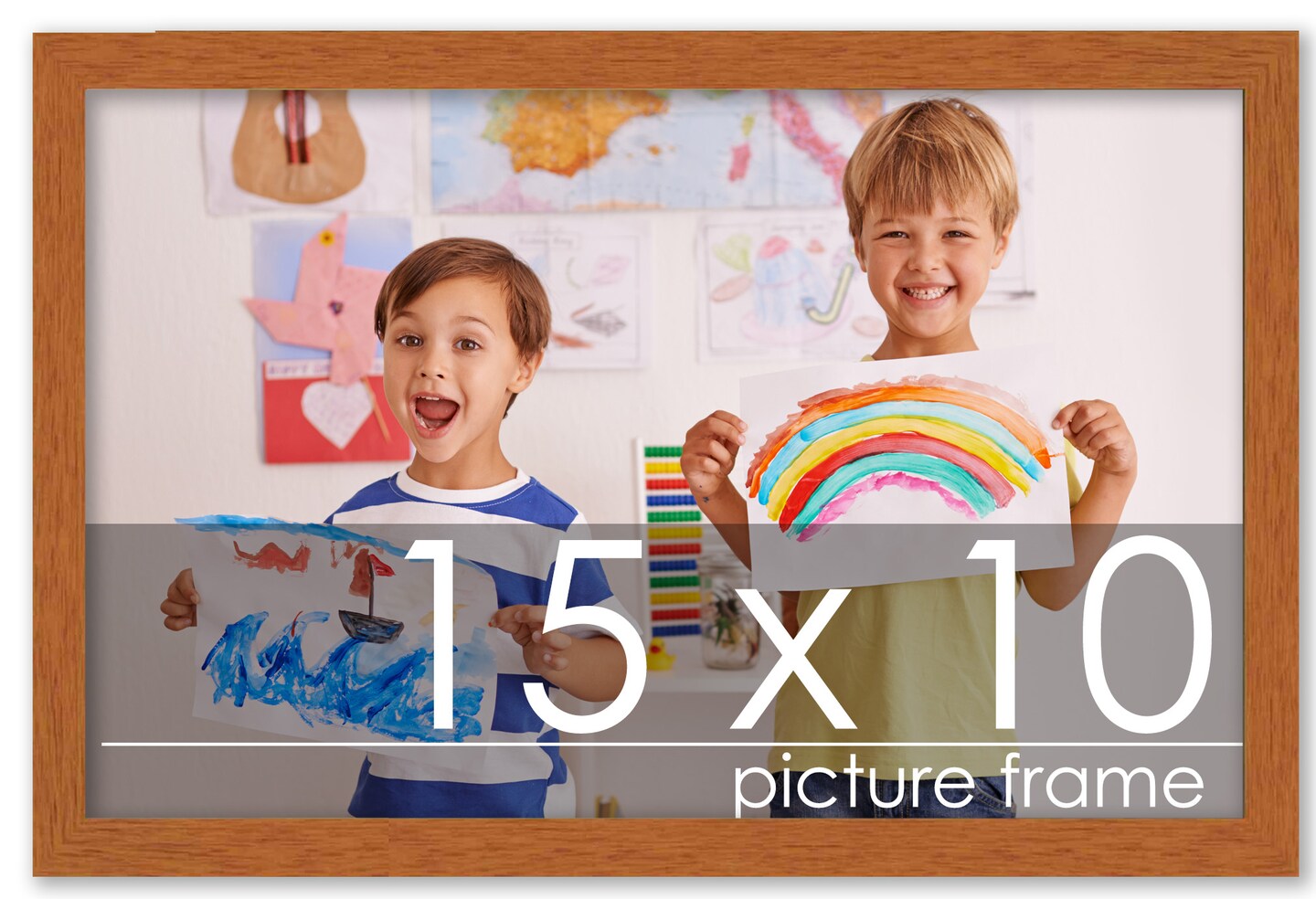 Photo Size Slim Profile Brown Frame - UV Acrylic, Foam Board Backing, Hanging Hardware
