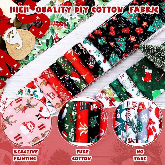 40 Pcs Christmas Jelly Fabric for Quilting Strips Cotton Roll, 2.55 Inch Xmas Fabric Strips, Red and Green Precut Fabric Patchwork Rolls for Quilting and Sewing DIY Crafts (Vivid Style)