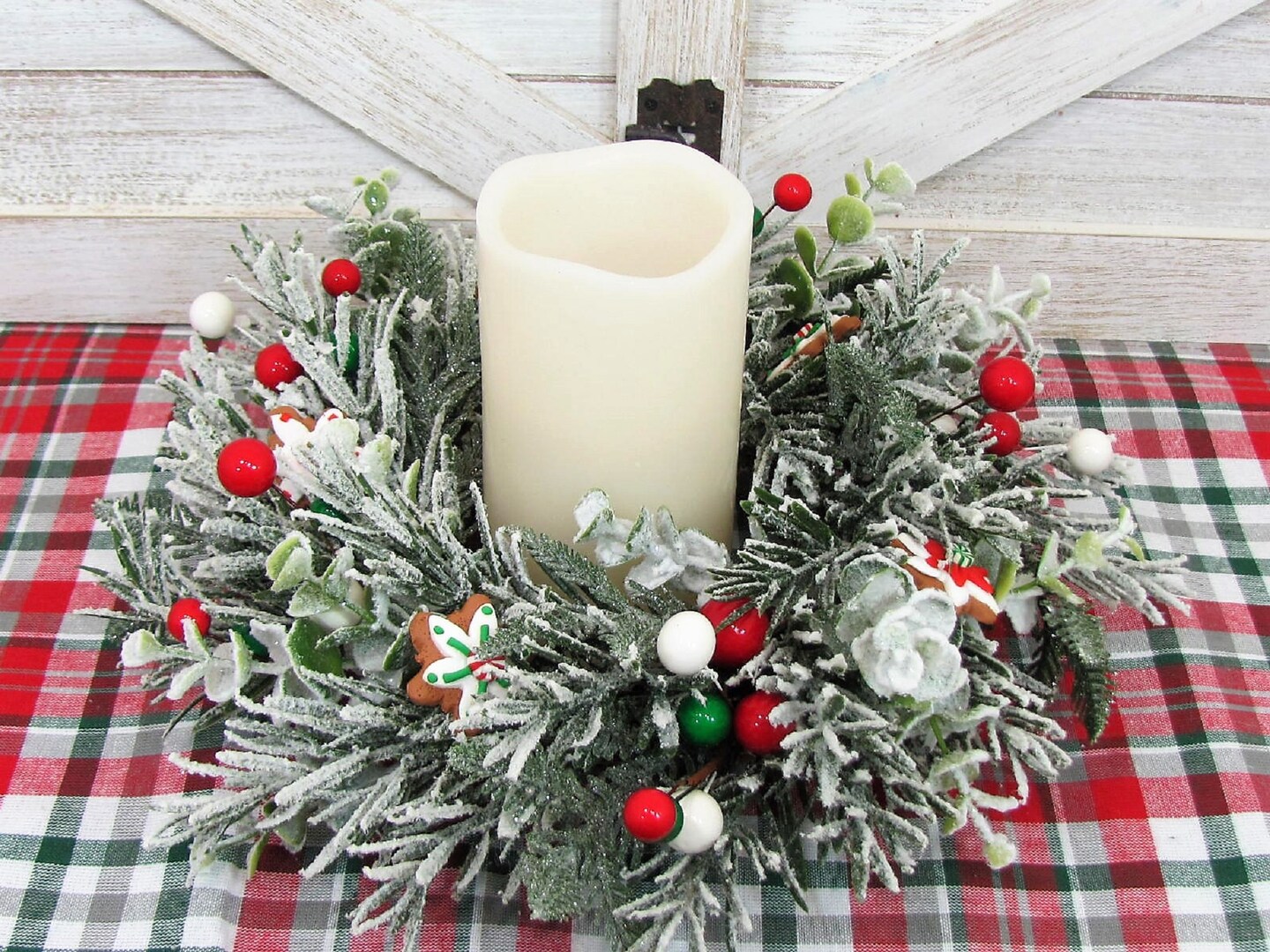 Christmas Cookie and Eucalyptus Pine Wreath or Candle Ring - Small