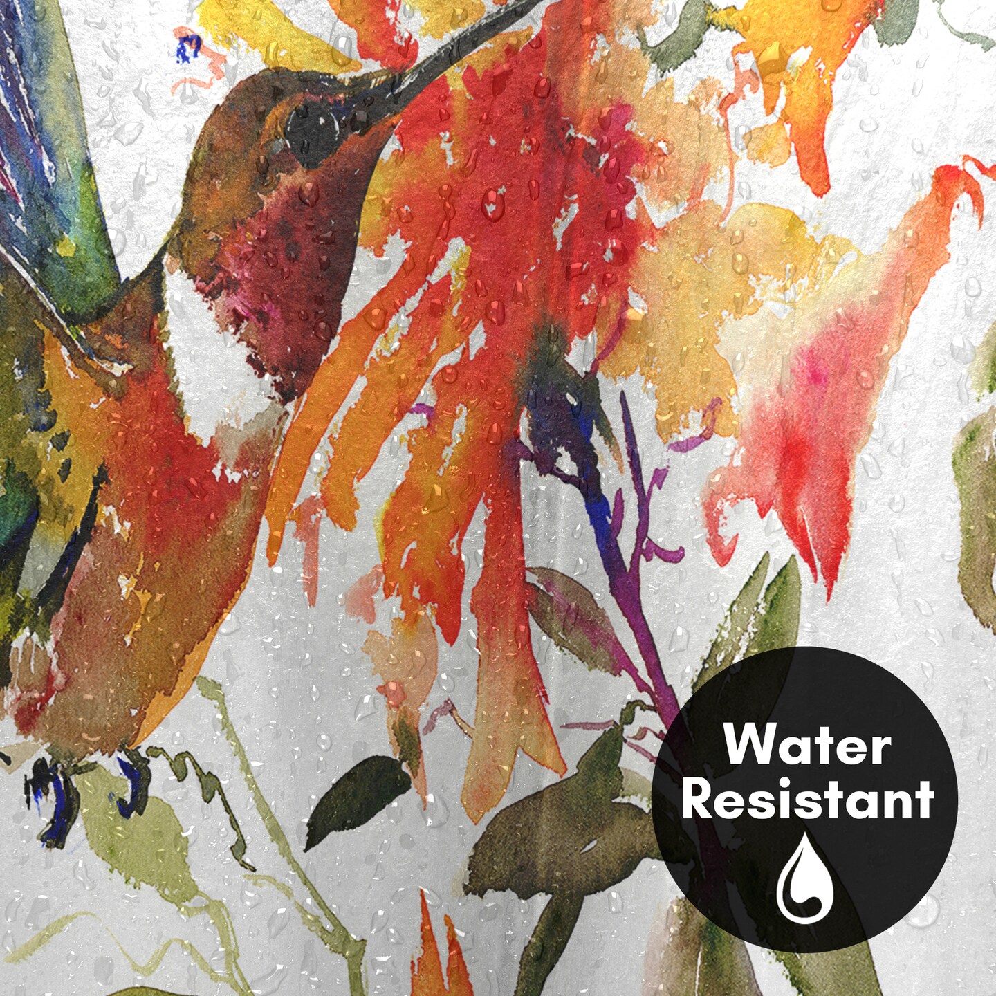 Americanflat 71x74 Hummingbird and Orange Flowers Shower Curtain - 100% Polyester Shower Curtain